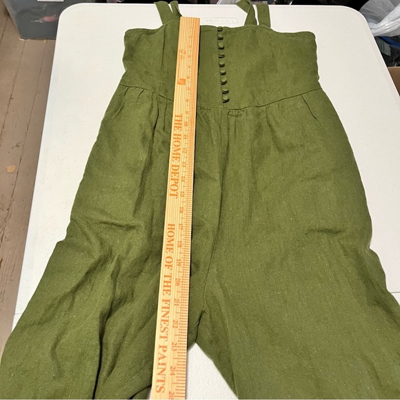 Madewell Button Down Jumpsuit Green Linen Cotton Size 0 T2 - Picture 10 of 11